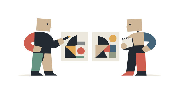 Geometric Collaborative Figures. Second abstract geometric figure appears nearby aligning and adjusting constrained shapes with