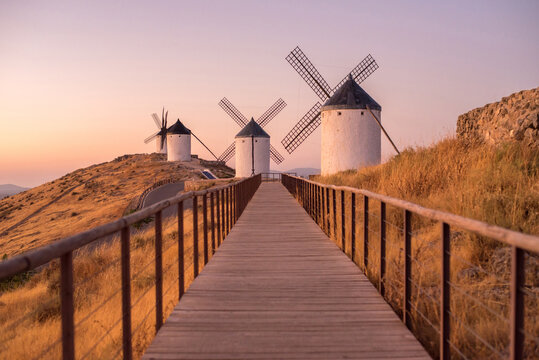 Scenic view of windmills in Consuegra, La Mancha