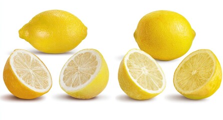 Fototapeta premium Fresh lemons whole and sliced isolated on white background for design