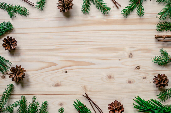 Christmas frame with spruce and pine branches
