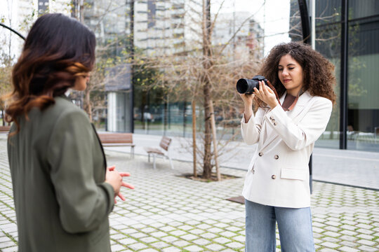Outdoor business photoshoot featuring women colleagues