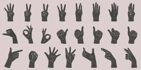 Collection of diverse hand gestures in a minimalist monochrome style © Shuvra Majumder