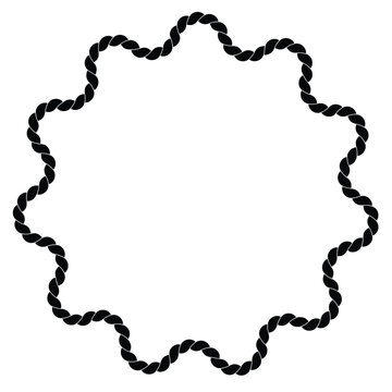 A black twisted rope forms an irregular open circular frame against a clean white background