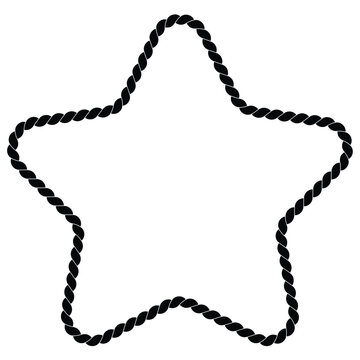 A black rope is intricately twisted and formed into the shape of a five pointed star