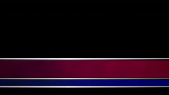 news style presentation bar strap lower third info graphic with a thick red top line and a dark blue bottom line with shiny chrome bars border 4K animation empty copy space isolated element