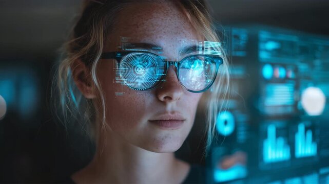 ARディスプレイを操作する女性