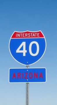 Arizona Interstate 40 Highway Sign Against Blue Sky