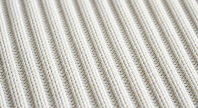 Top view of white ribbed knit fabric texture with parallel vertical lines.