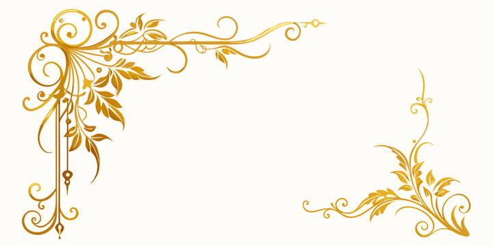 Elegant gold floral corner border design, vector
