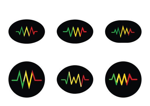 Graphic design featuring multiple representations of a waveform in reggae colors