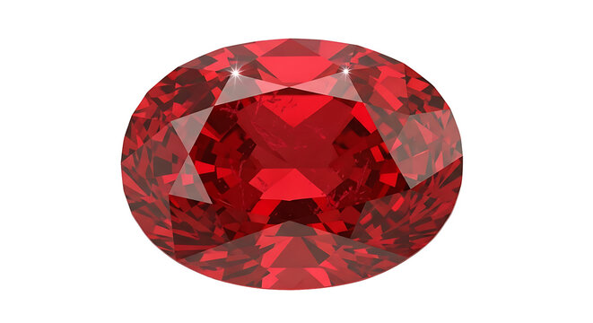 A large oval cut ruby gemstone on transparent background
