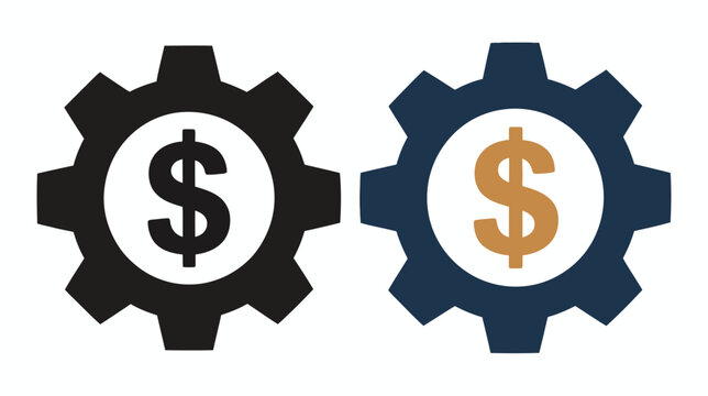 A modern and clean business icon silhouette of a gear with a dollar sign inside, symbolizing operations, efficiency