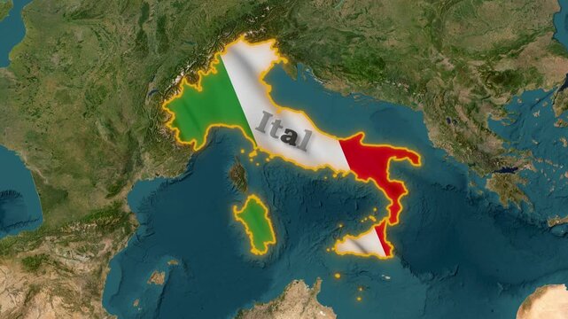 4K 3d Italy Map Animation with Flag Political & Geographic Borders