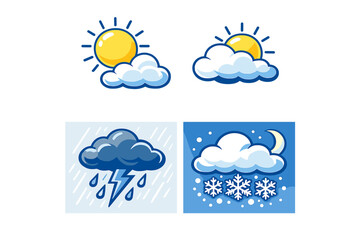 Obraz premium Vector illustration featuring four distinct weather icons including