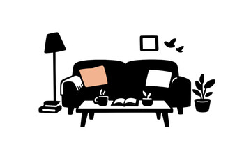 Fototapeta premium A minimalist vector illustration of a cozy living room featuring a