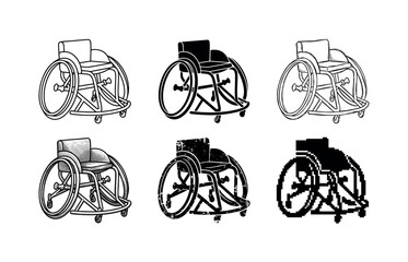Fototapeta premium Collection of diverse wheelchair illustrations in various artistic styles and formats