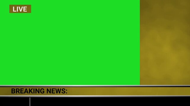 rolling news 24 hour TV news screen graphic, network television news & sports live broadcast presentation on screen graphics with live bug and empty copy space for scrolling news ticker 4K 
