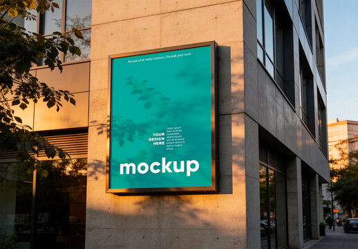 Urban Retail Signage Mockup on Concrete Wall with Sunset Shadows
