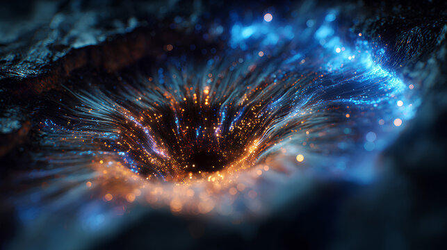 Macro shot of a futuristic circular energy reactor core with glowing blue plasma flames and intricate mechanical details