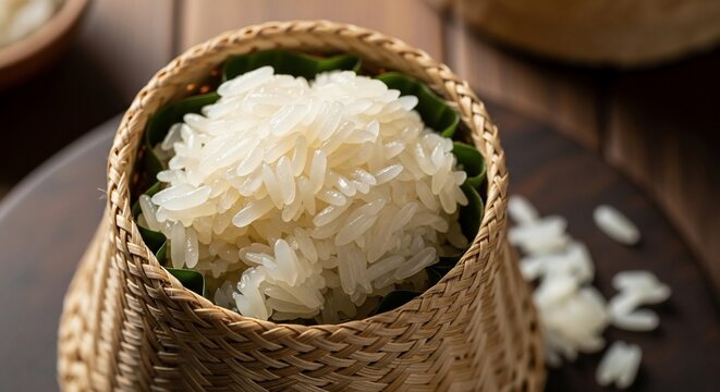 Steamed rice in basket