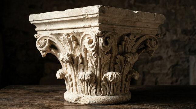 Gothic column capital carved with stiff-leaf foliage and crocket detail