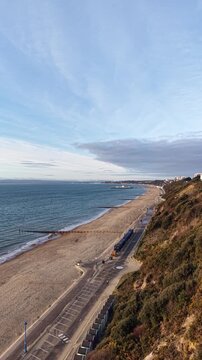 beach and sea Bournemouth Beach, Dorset, Jurassic Coast, English Channel, Sandy Beach, Pier. Landscape, Travel, Nature, Waterfront, Leisure, Relaxation.