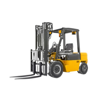 Yellow forklift with black accents isolated on a transparent background