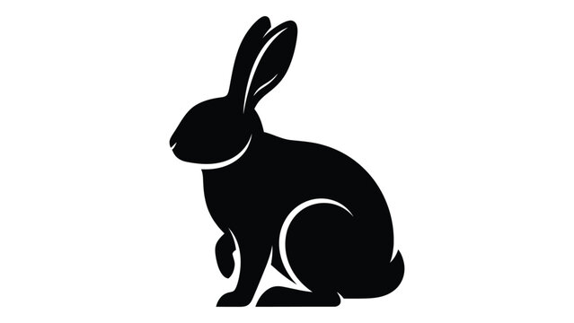 A simple black silhouette of a rabbit in a seated position facing right