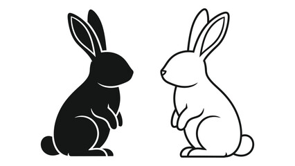 Two rabbits one black and one white are facing each other in a simple illustration © MDSAEEM