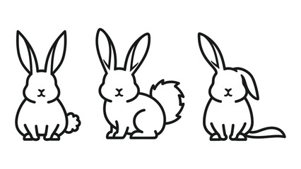 Obraz premium Three stylized rabbits are depicted in a simple black and white line drawing arrangement