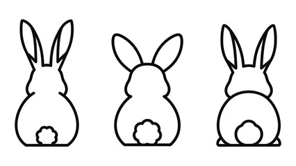 Obraz premium Three simple line art rabbits in varying poses side front and rear views