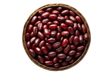 Fototapeta premium Red kidney beans in a wicker bowl, featuring nutritious pulses and organic legumes for healthy cooking and diet. Transparent background