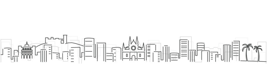 Naklejka premium Palma Mallorca Simple Dark Lines Skyline on White Background