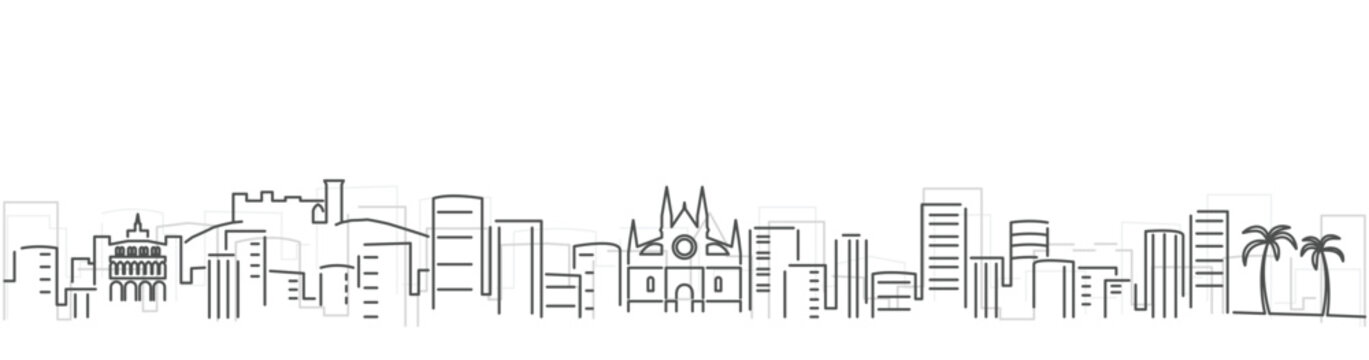 Palma Mallorca Simple Dark Lines Skyline on White Background