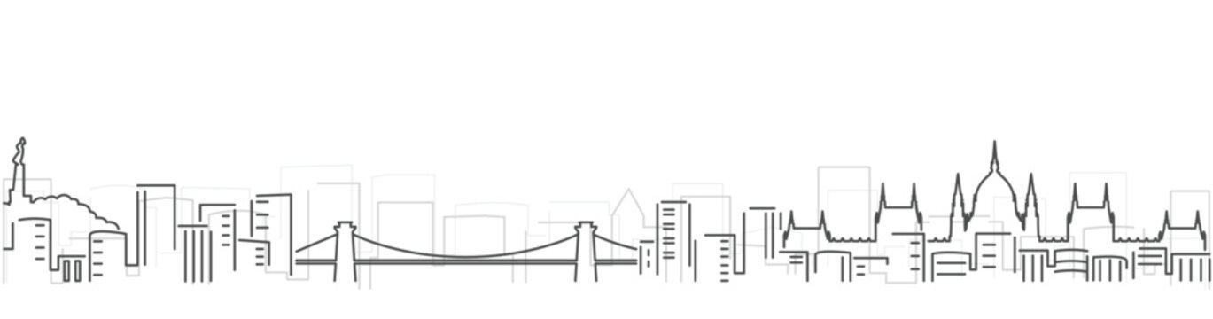 Budapest Simple Dark Lines Skyline on White Background