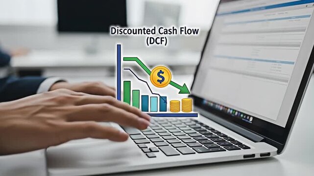 A laptop showing discounted cash flow for the concept of finance analysis.