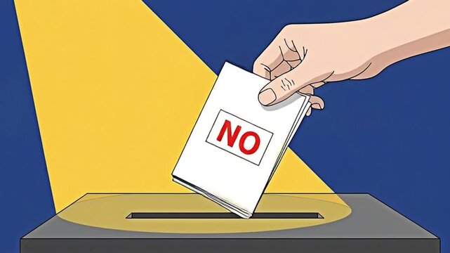 A hand casts vote of NO for the concept of Political decision.
