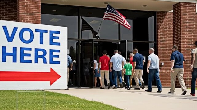 People queuing to vote at a polling station for the concept of political election in USA.