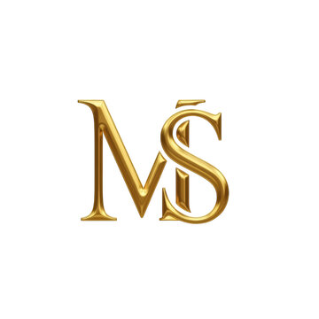 Elegant gold monogram letters m and s intertwined in a decorative script style isolated on transparent background
