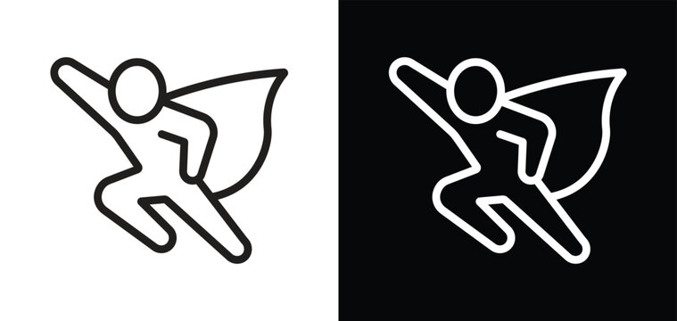 Superhero black line icon set. People icons proud man, pose brave person with cape, strong hero, super power, man power, National Heroes Day, symbol vector illustration on white background..