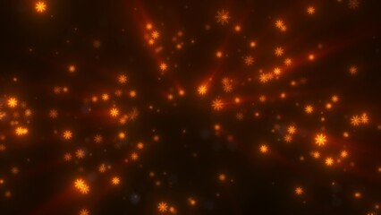 Obraz premium Radiant orange snowflakes glowing on a dark background, evoking warmth in a festive, winter-themed design, video in high quality 4k, motion design