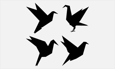 Obraz premium Origami bird silhouettes set, low poly polygon geometric birds Vector illustration