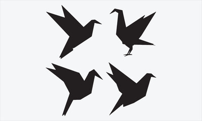 Obraz premium Origami bird silhouettes set, low poly polygon geometric birds Vector illustration