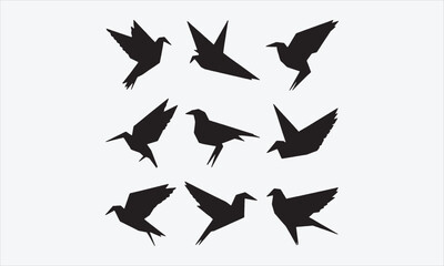Obraz premium Origami bird silhouettes set, low poly polygon geometric birds Vector illustration
