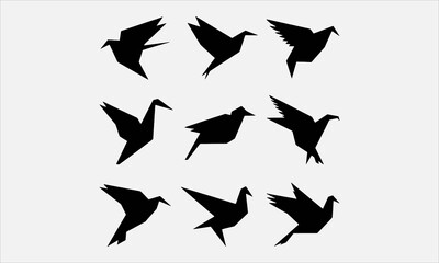 Obraz premium Origami bird silhouettes set, low poly polygon geometric birds Vector illustration