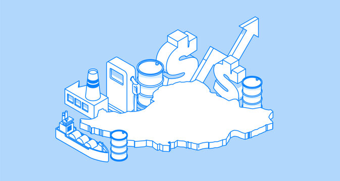 Iran oil industry map with isometric energy infrastructure icons illustrating petroleum production, tanker transport, refinery activity and global energy economyWeb