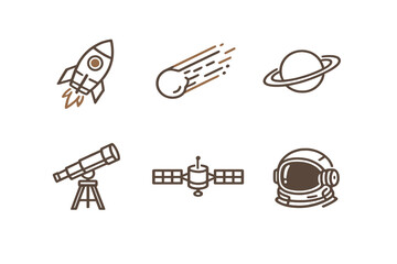 A collection of six space exploration icons featuring a rocket ship © Mark
