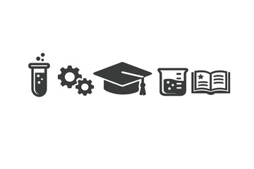 A horizontal line of black minimalist icons representing education © icon_art