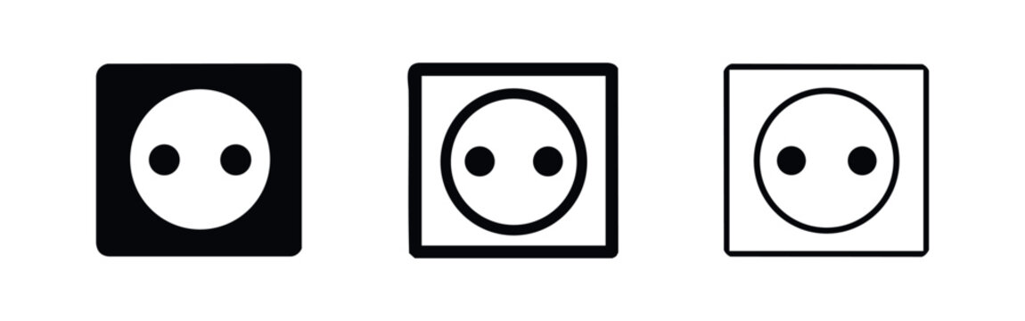 European Power Outlet Icon Set: Schuko Type F Electricity Socket Symbols