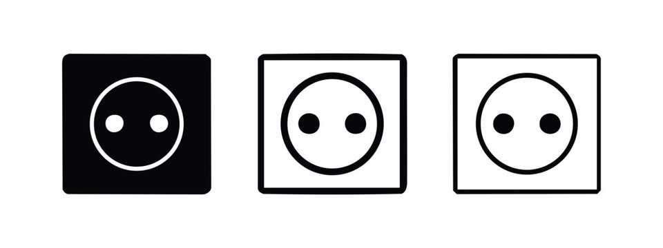 Minimalist European Power Outlet Icon Set: Schuko Electricity Socket Symbols
